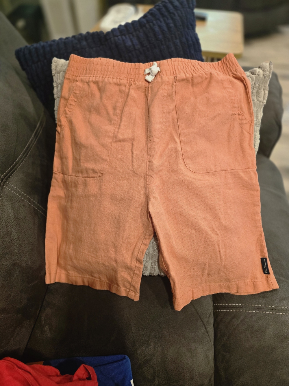 Ben Sherman Peach Linen Short with Logo Tab